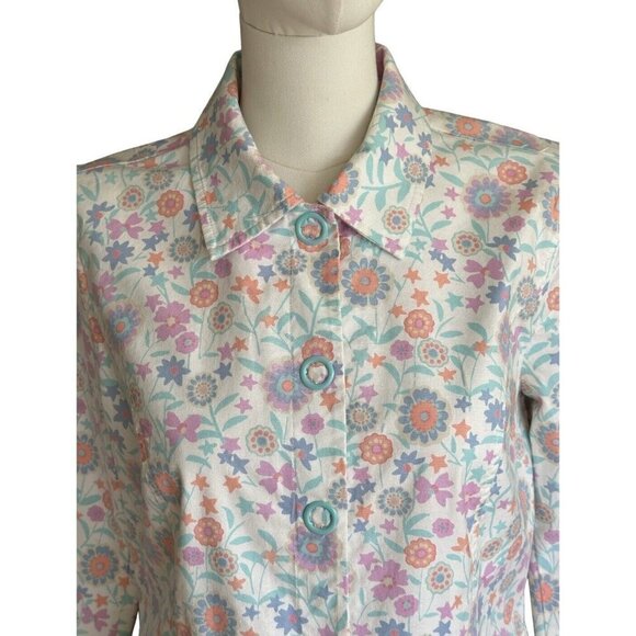Sigrid Olsen White Floral Collared Snap Up Jacket with Pockets Women's Sz S - Picture 5 of 11
